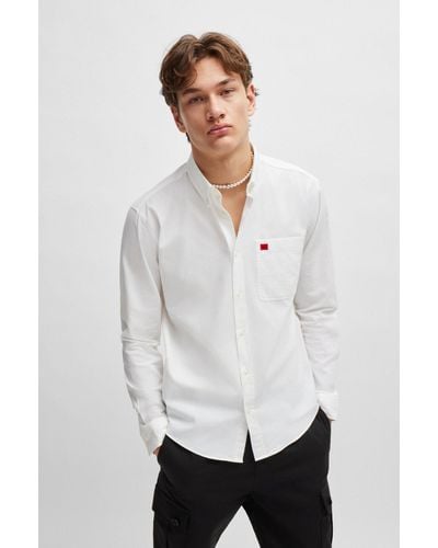 HUGO Button-down Slim-fit Shirt In Oxford Cotton - White