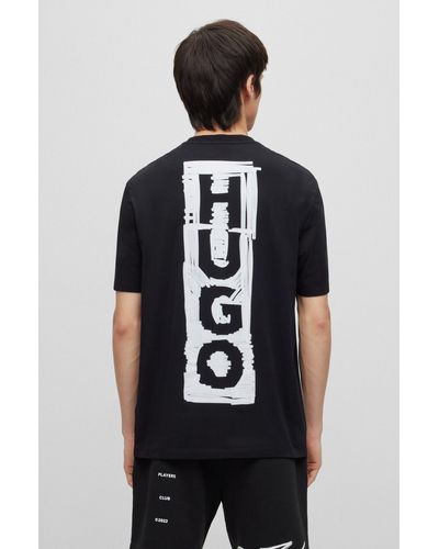 HUGO T-shirt en jersey de coton à logos façon marqueur - Noir