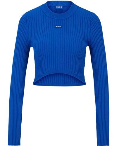 HUGO Slim-Fit Pullover mit asymmetrischem Saum - Blau