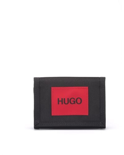 HUGO Geldbörse aus recyceltem Nylon mit rotem Logo-Label - Schwarz