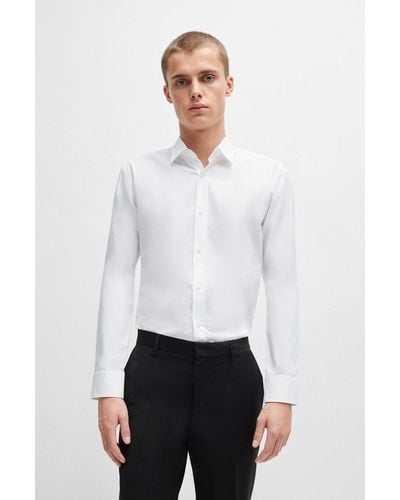 HUGO Extra-slim-fit Shirt In Stretch-cotton Poplin - White