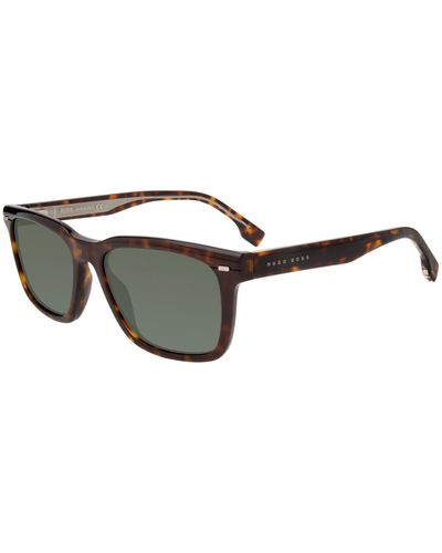 BOSS Havana-acetate Sunglasses With Engraved Rivets Men's Eyewear - Black