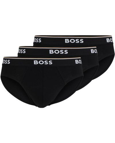 BOSS Paquete de tres slips en algodón elástico con logos en la cinturilla - Negro