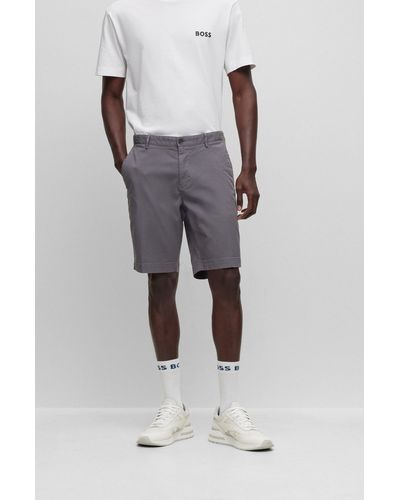 BOSS Slim-fit Shorts In Stretch-cotton Gabardine - Gray