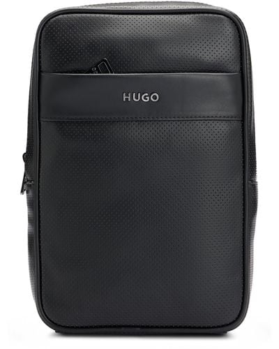 HUGO Logo-trim Backpack In Perforated Faux Leather - Black