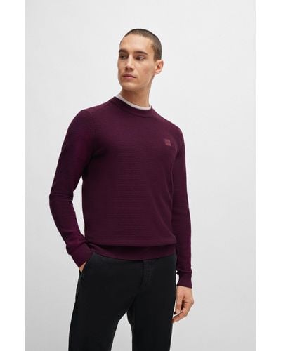 BOSS Cotton-cashmere Regular-fit Jumper With Logo Patch - Purple