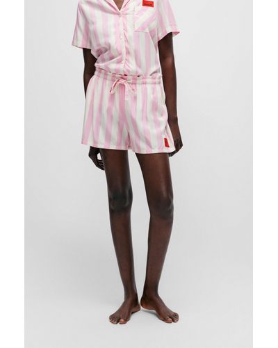 HUGO Patterned Pajama Shorts With Red Logo Label - Pink