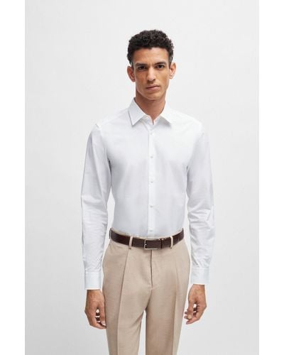 BOSS Slim-fit Shirt In Italian-made Cotton Poplin - White