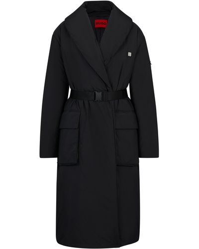 HUGO Wasserabweisender Mantel mit Füllung und Logo-Gürtel - Schwarz