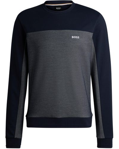 BOSS Sweatshirt Van Een Katoenmix Met Logostiksel - Blauw