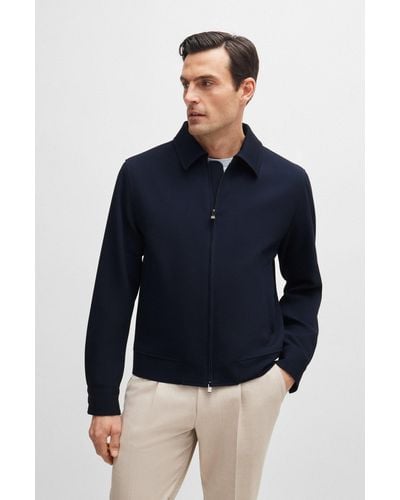 BOSS Slim-fit Zip-up Jacket In Stretch Virgin Wool - Blue