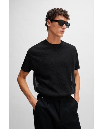 BOSS Regular-fit Sleeveless Sweater In A Translucent Knit - Black