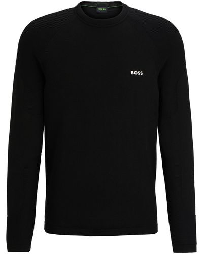 BOSS by HUGO BOSS Regular-Fit Pullover aus Baumwoll-Mix mit Logo-Detail - Schwarz