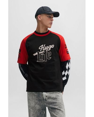 HUGO Cotton-jersey T-shirt With Logo Artwork - Red
