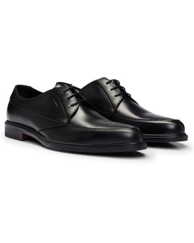 HUGO Leather Derby Lace-up Shoes With Embossed Branding - Black