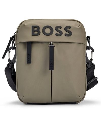 BOSS by HUGO BOSS Faux-leather Reporter Bag With Tonal Logo - Grey