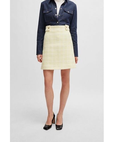 BOSS A-line Skirt In Italian Checked Fabric - Blue