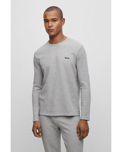 BOSS by HUGO BOSS Cotton-blend Pyjama T-shirt With Embroidered Logo - Grey