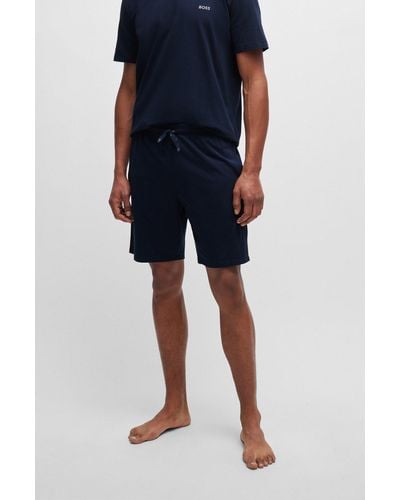 BOSS Stretch-cotton Regular-fit Shorts With Logo Detail - Blue