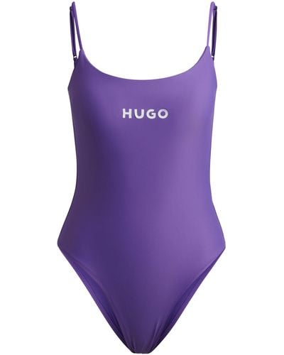 HUGO Quick-dry Swimsuit With Contrast Logo - Purple