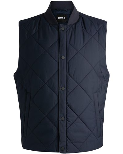 BOSS Water-repellent Regular-fit Gilet With Diamond Quilting - Blue