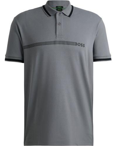 BOSS Poloshirt aus Baumwoll-Mix mit Streifen und Logo - Schwarz