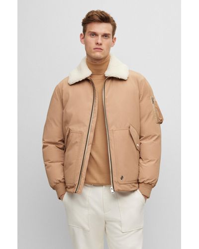 BOSS Water-repellent Jacket With Faux-fur Collar - Natural