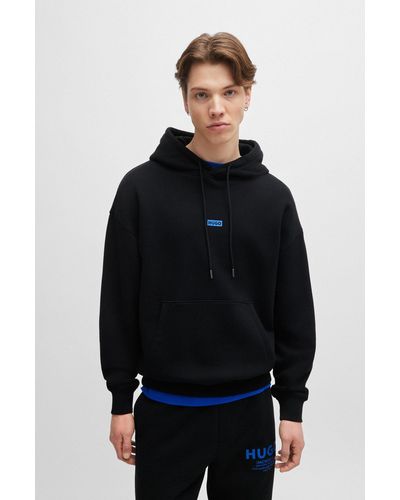 HUGO Cotton-terry Loose-fit Hoodie With Logo Details - Black