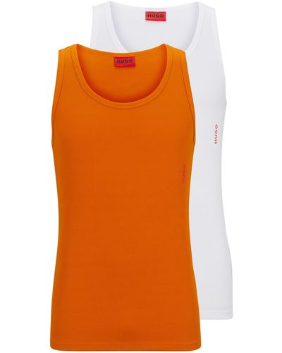HUGO Zweier-Pack Unterhemden aus Stretch-Baumwolle mit Logo - Orange