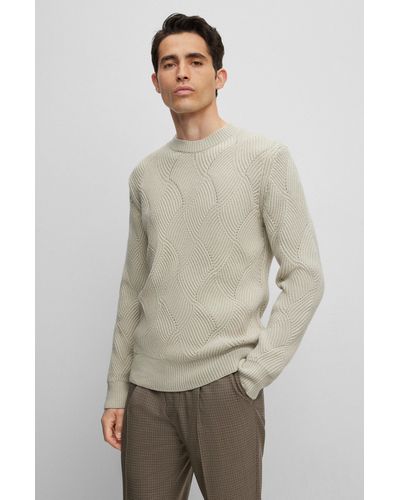 BOSS Mixed-structure Sweater In Virgin Wool And Cashmere - Natural