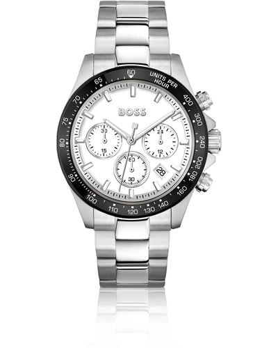 BOSS Link-bracelet Chronograph Watch With White Dial - Metallic
