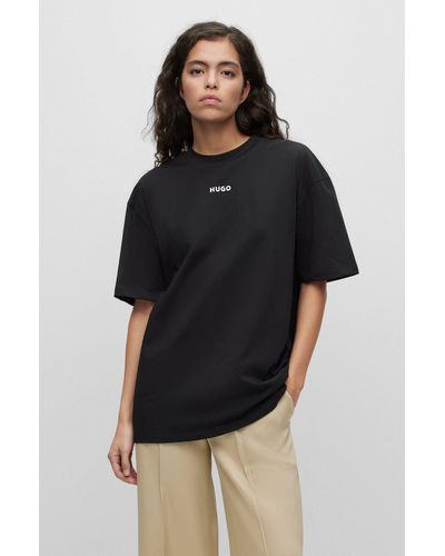 HUGO T-shirt en jersey de coton à logo contrastant - Noir
