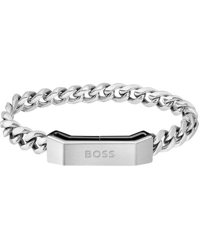 BOSS Bracelet à chaîne avec fermoir magnétique logoté: Medium - Blanc