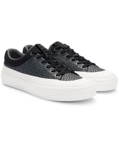 HUGO Sneakers Met Herhaald Logo En Rubberzool - Zwart