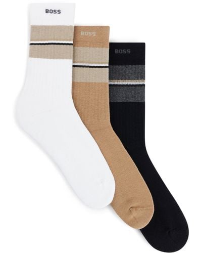 BOSS Three-pack Of Socks With Stripes And Branding - Black