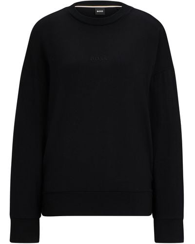 BOSS Regular-fit Sweatshirt Met Logostiksel Van Badstof Met Stretch - Zwart