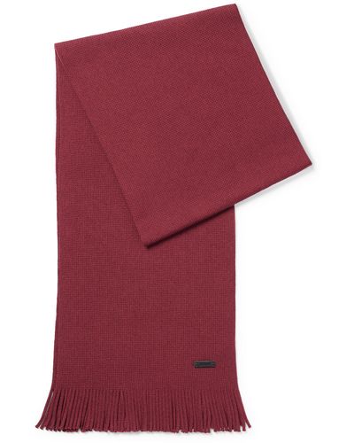 BOSS Raschel-knit Scarf In Responsible Virgin Wool - Red