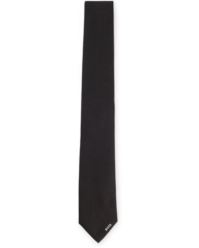 BOSS Gemusterte Krawatte aus reiner Seide mit Logo-Detail - Schwarz