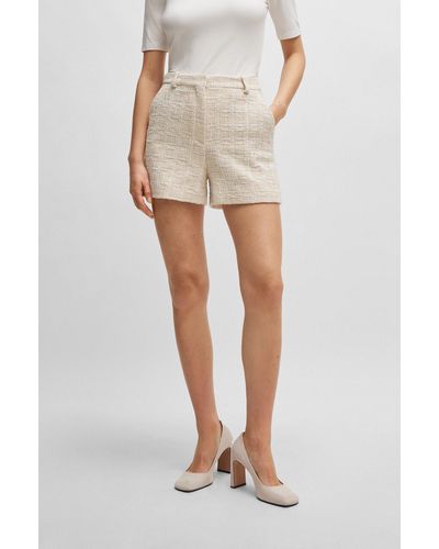 BOSS Relaxed-fit Tweed Shorts With Belt Loops - Natural