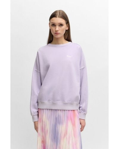 BOSS Round-neck Sweatshirt In Cotton With Logo Detail - Purple