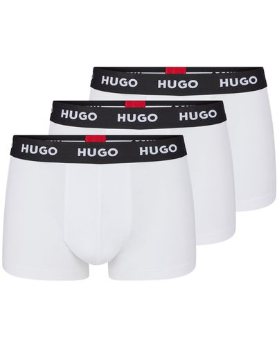 HUGO Three-pack Of Logo-waistband Trunks In Stretch Cotton - White