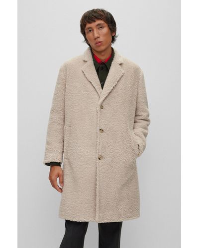 HUGO Regular-fit Coat With Vintage-style Buttons - Natural