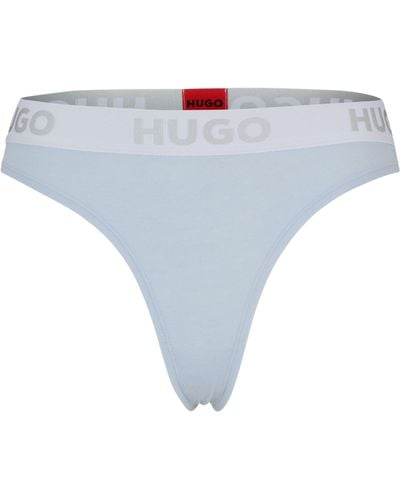 HUGO Stretch-cotton Thong Briefs With Logo Waistband - Purple