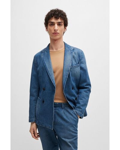 BOSS Slim-fit Jacket In Blue Cotton Denim