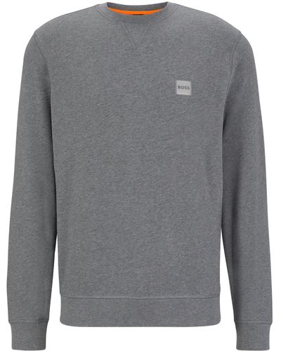 BOSS Relaxed-fit Sweatshirt Van Katoen Met Logopatch - Grijs