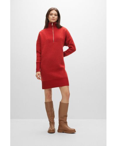 BOSS Relaxed-fit Sweater Dress In A Wool Blend - Red