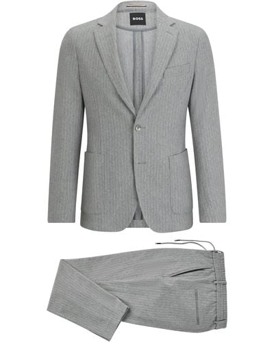 BOSS Slim-Fit Anzug aus gestreifter Stretch-Baumwolle - Grau