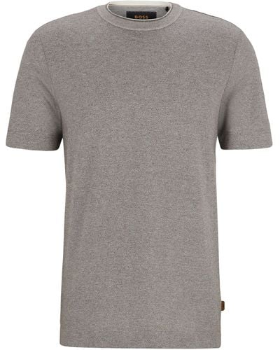 BOSS Regular-fit T-shirt Van Katoen En Zijde - Grijs