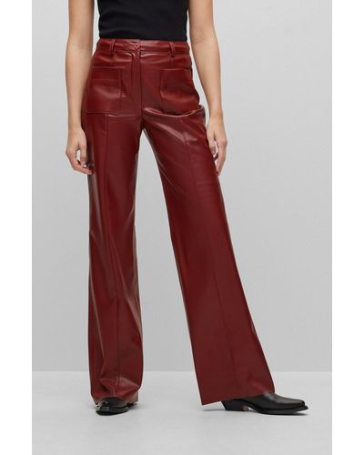 HUGO High-waisted Straight-fit Trousers In Faux Leather - Red