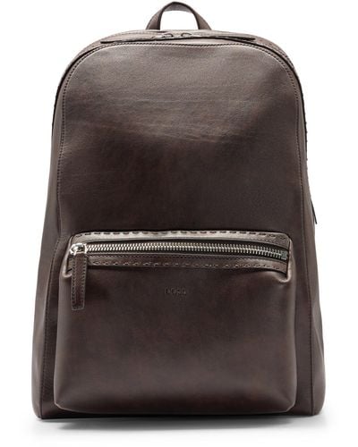 BOSS Leather Backpack With Emed Logo - Black